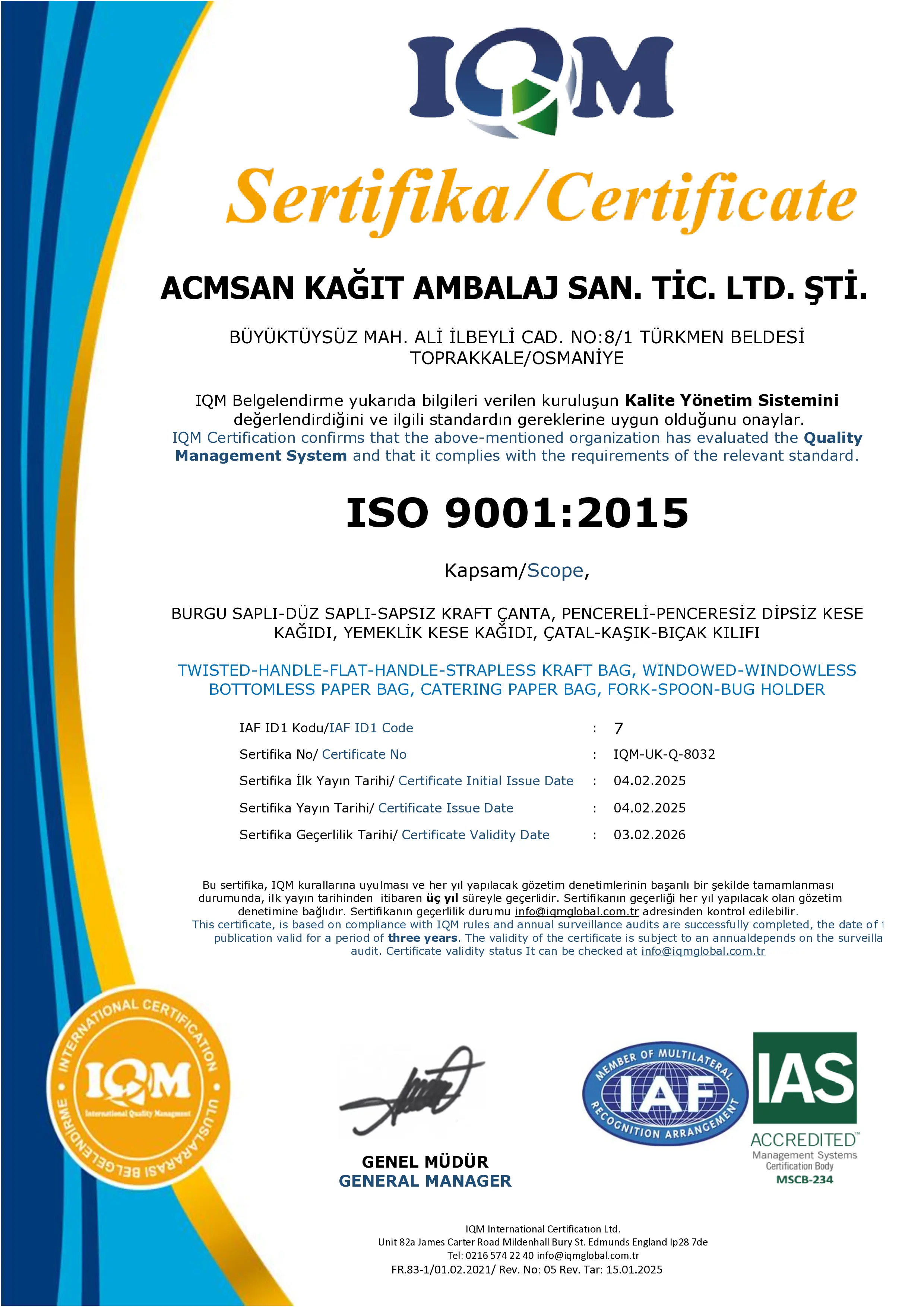 ISO 9001 Sertifikası – Packova